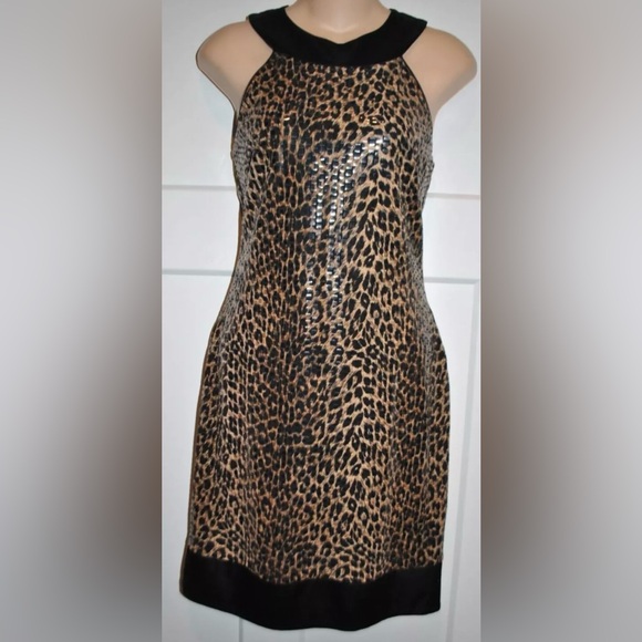 CACHE Leopard Animal Print Sequin Dress size 6 Y2K Excellent - Picture 1 of 4